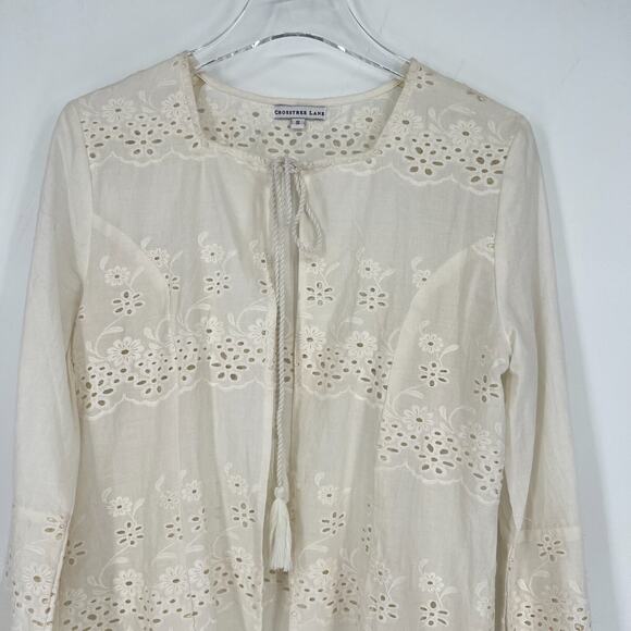 Vtg Crosstree Lane‎ Cardigan Womens S White Eyelet Lace Boho Floral Cottage - Picture 3 of 9